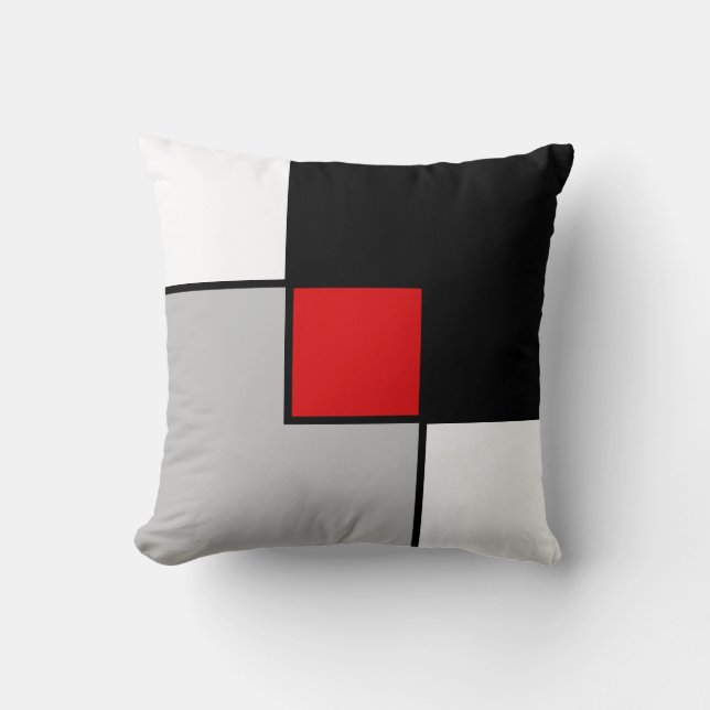 Almofada Quadrados Cinza Vermelho Preto Modernos (Frente)
