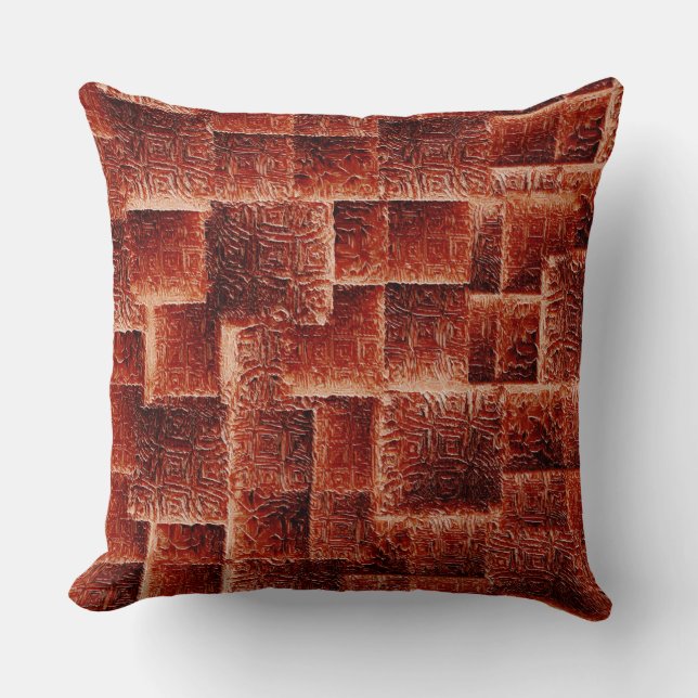 Almofada Quadrados com textura de parede vermelha escura e  (Frente)