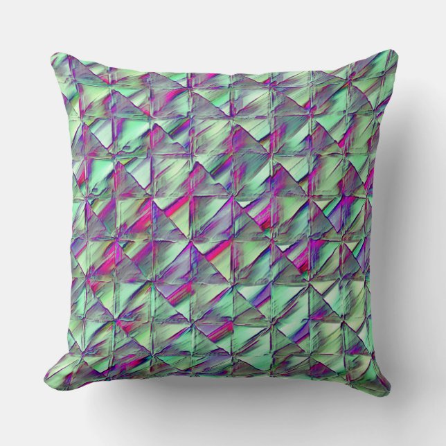 Almofada Quadrados de menta, cor-de-rosa e chata, manchados (Frente)