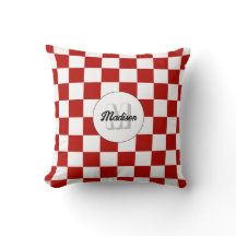 Quadrados xadrez Vermelho e Branco Monograma retrô