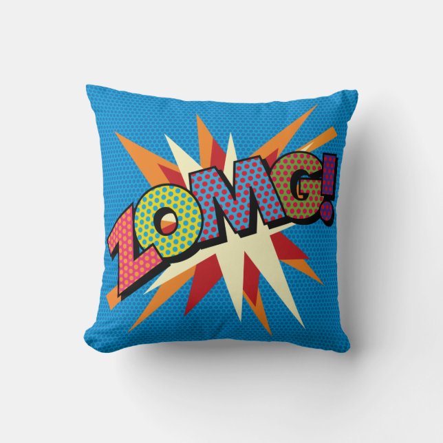 Almofada Quadrinho Divertido de Arte Pop Tipografia ZOMG (Frente)