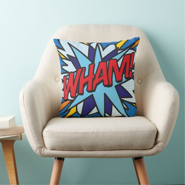 Almofada Quadrinho Tipográfico Moderno e Tendencial (Trendy Modern Typographic Comic Book Throw Pillow)