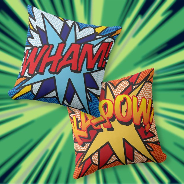 Almofada Quadrinho WHAM! KA-POW! (Comic Book WHAM KA-POW Modern Fun Throw Pillow)