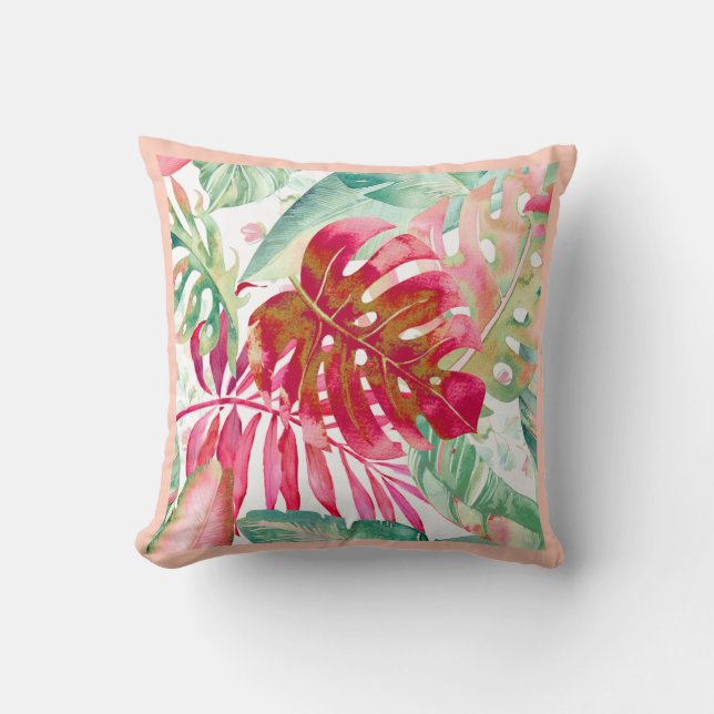 Almofada Quadro de Folhagem Tropical Vermelho+Verde do PixD (Frente)