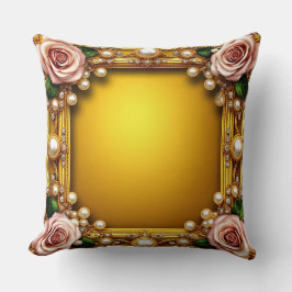 Almofada Quadro do ouro com Rosas e Pérolas Elegantes