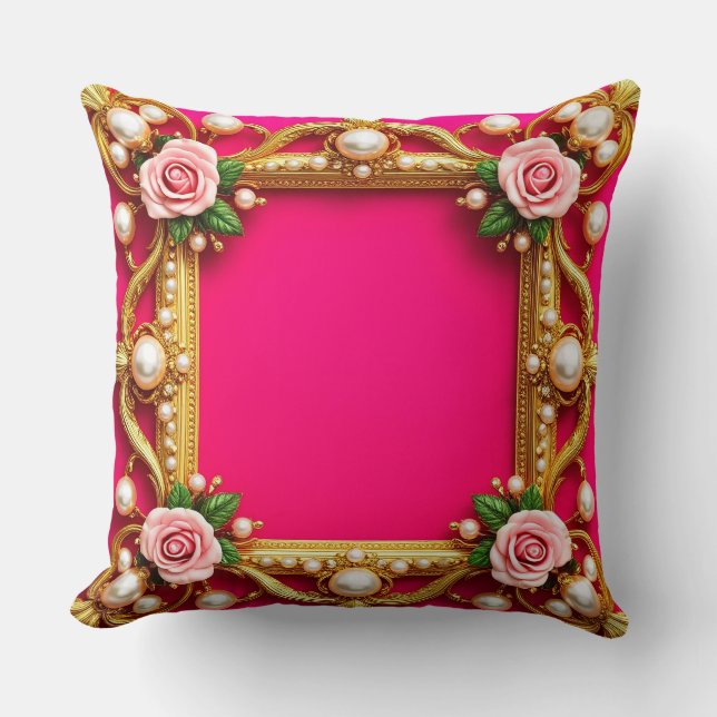 Almofada Quadro do ouro com Rosas e Pérolas Elegantes (Frente)