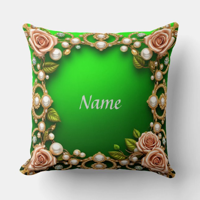 Almofada Quadro do ouro com Rosas e Pérolas Elegantes (Frente)