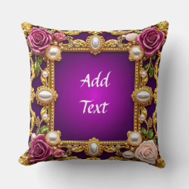Almofada Quadro do ouro com Rosas e Pérolas Elegantes
