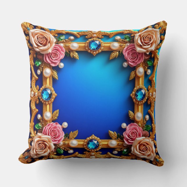 Almofada Quadro do ouro com Rosas e Pérolas Elegantes (Frente)
