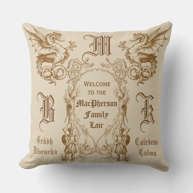 Almofada Quadro escocês do guerreiro do confrade do dragão (Frente)