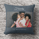Almofada Quadro Moderno | Família é TUDO Dourado Foto<br><div class="desc">Guarda-te da família moderna,  este elegante travesseiro decorativo fotográfico apresenta a tua fotografia favorita num quadro dourado,  juntamente com o teu nome personalizado e a data estabelecida em azul-poeirento escuro. presente de excelente para feriados,  Dias de as mães ou Namorados!</div>
