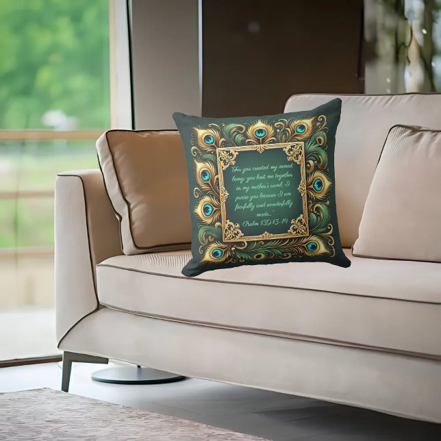 Almofada Quadro Pavão Dourado Verde Personalizável (Criador carregado)