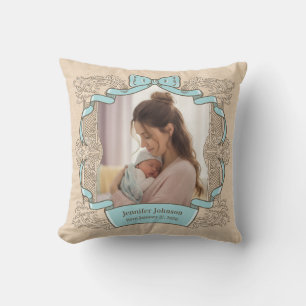 Almofada Quadro Vintage Coquette Azul Bebê Mãe & Filho