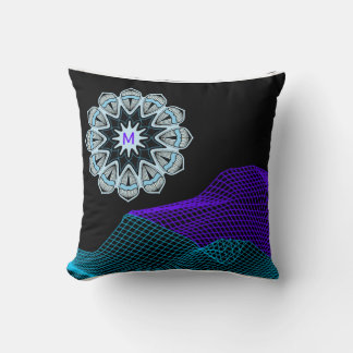 Almofada Quantum Abstract Mandala  Purple Blue Black Mngrm