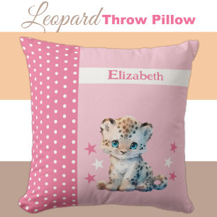 Almofada Quarto de criança adiciona nome fofo rosa-leopardo