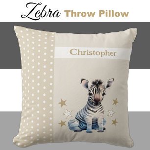 Almofada Quarto de criança adiciona nome zebra marrom-doce