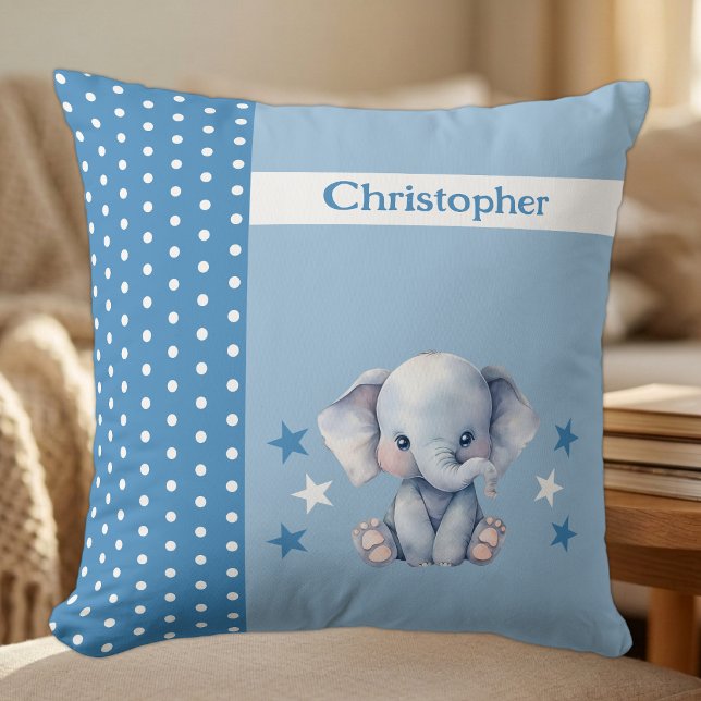 Almofada Quarto de criança adicionar nome elefante azul fof (Criador carregado)