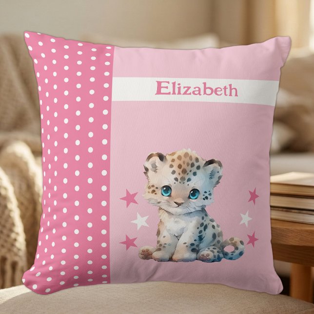Almofada Quarto de criança adicionar nome leopardo rosa fof (Criador carregado)