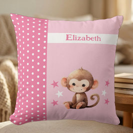 Almofada Quarto de criança adicionar nome macaco fofo rosa