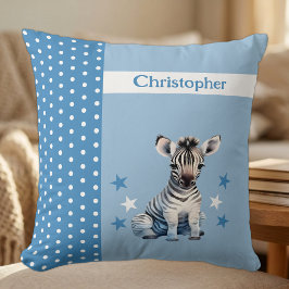 Almofada Quarto de criança adicione nome zebra azul fofo