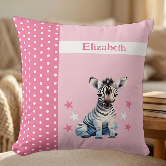 Almofada Quarto de criança adicione nome zebra rosa fofo (Criador carregado)