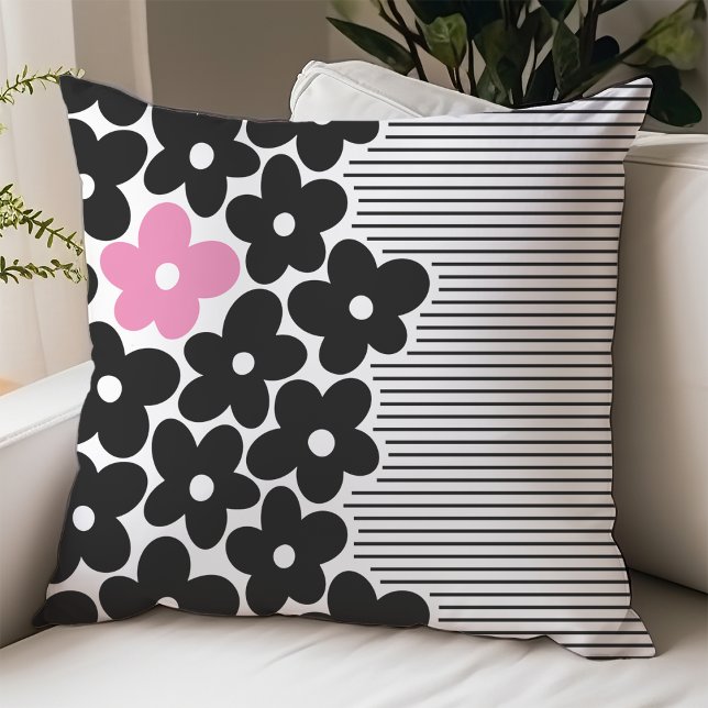 Almofada Quarto de Dormitório Floral Rosa e Preto Moderno (Criador carregado)