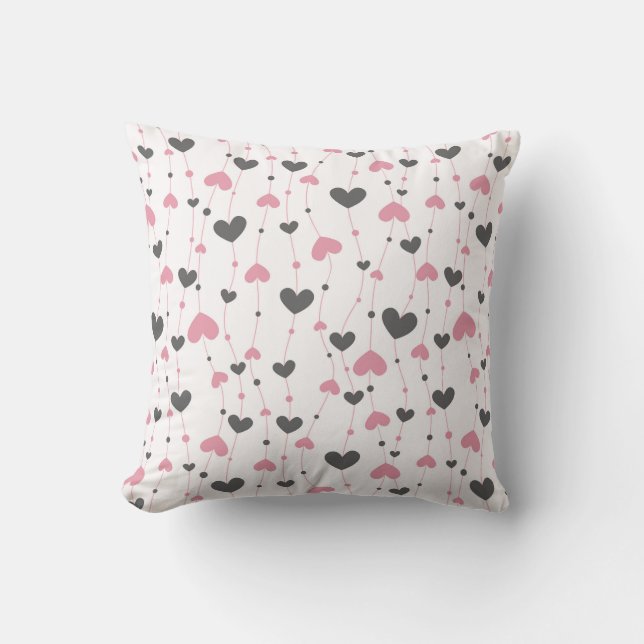 Almofada Quarto de Meninas Berçário Corações Cinza Rosa (Frente)