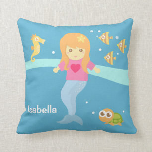 Almofada Quarto de Meninas Criaturas Marinhas Sereia Pequen