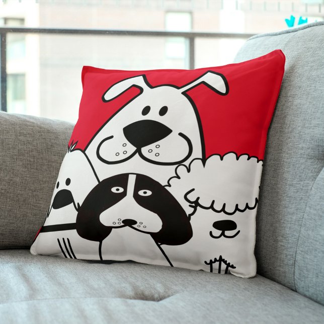 Almofada Quartos Cachorros, Pretos e Brancos (Cute Four Black and White Dog Doodles Throw Pillow)