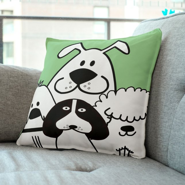 Almofada Quartos Cachorros, Pretos e Brancos (Cute Four Black and White Dog Doodles Throw Pillow)