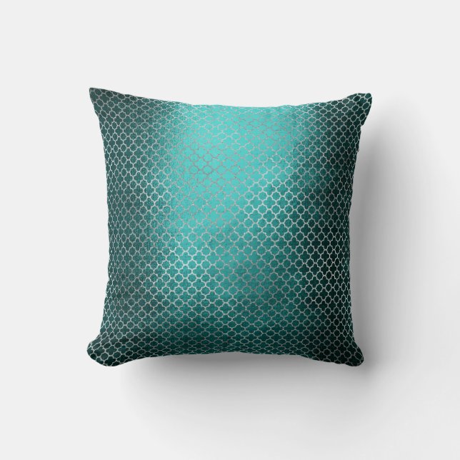 Almofada Quatrefoil Art Deco Silver Teal Glam (Frente)