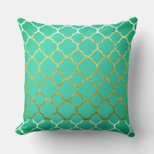 Almofada Quatrefoil Azul Dourado Seafoam Verde Branco