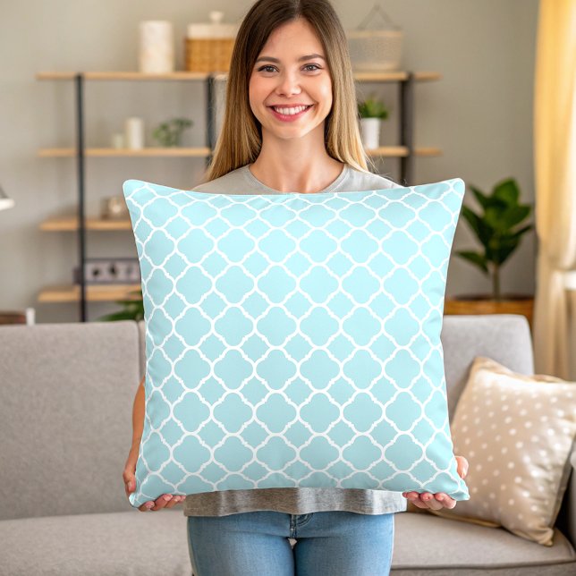 Almofada Quatrefoil Branco, Azul e Simples (Criador carregado)