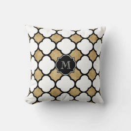 Almofada Quatrefoil Geométrico Dourado Branco Monograma