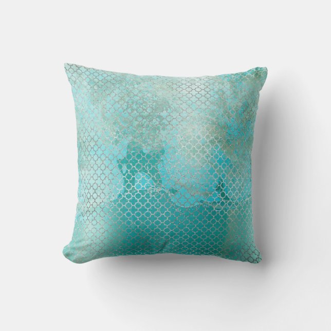 Almofada Quatrefoil Prata Praia Aqua Ocean Grungy Steel (Frente)