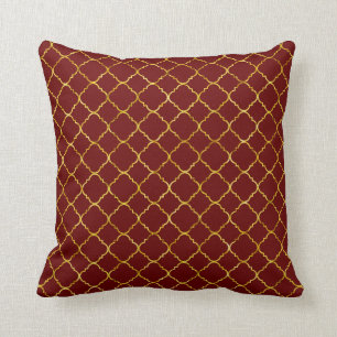 Almofada Quatrefoil vermelho e Dourado chique