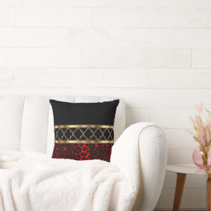 Almofada Quatrefoil vermelho, preto e Dourado e Leopardo