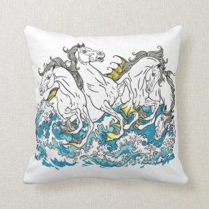 Almofada quatro cavalos marinhos mitológicos