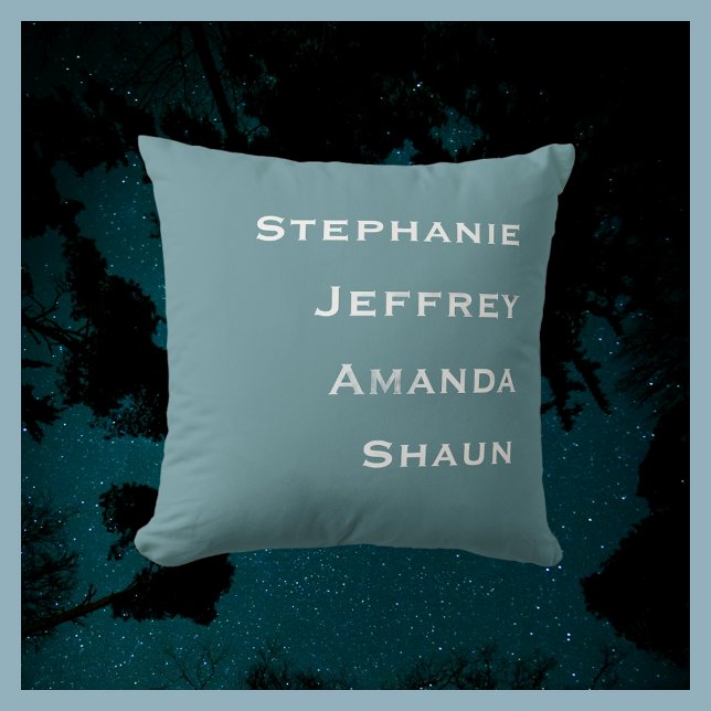 Almofada Quatro Nomes Azul Pó e Quadrado Branco (Criador carregado)