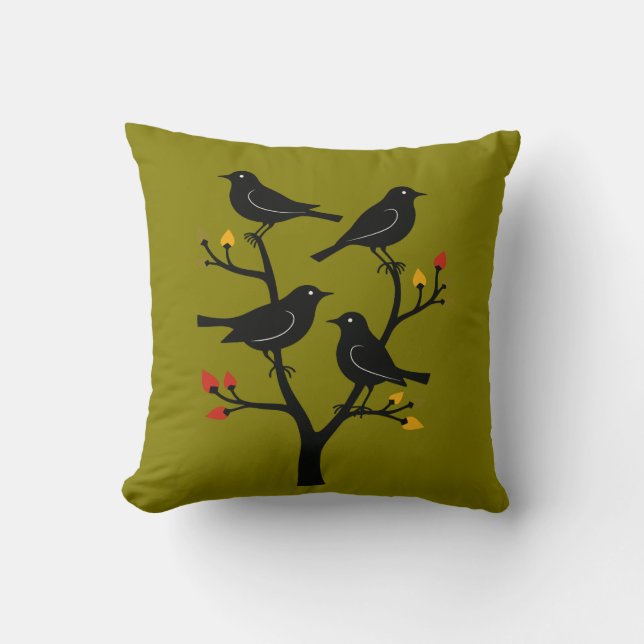 Almofada Quatro Pássaros Chamando De Corte Do Século De Méd (Frente)