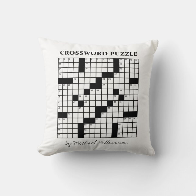 Almofada Quebra-cabeça de palavras cruzadas preto e branco  (Frente)
