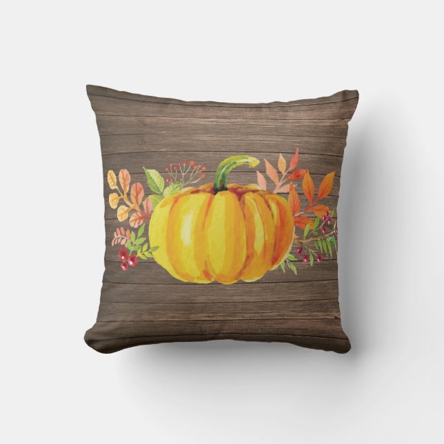 Almofada Quebra de outono de Pumpkin de Aquarela Rústica (Frente)