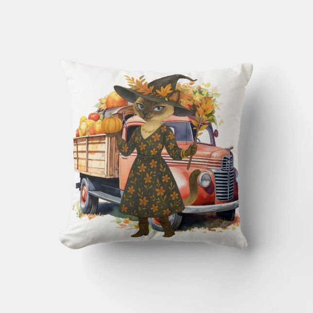 Almofada Queda de abóbora para amantes de gatos (Frente)