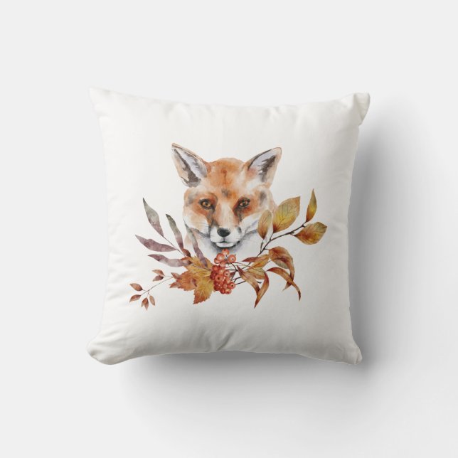 Almofada Queda de Aquarela Folhagem de outono Fox Vermelha (Frente)