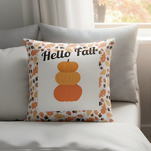 Almofada Queda do Decurso Doméstico com Pumpkins e Folhas d (Autumn decorative pillow with pumpkin design and “Hello Fall” text.)