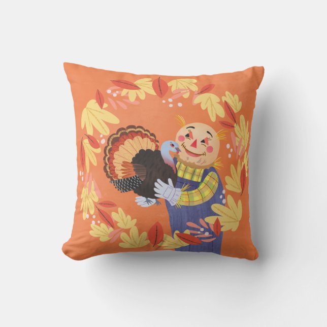 Almofada Queda do espantalho do outono e da Turquia (Frente)