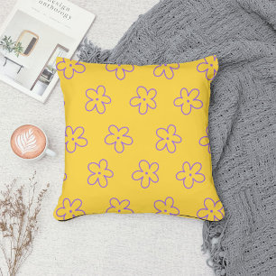 Almofada Queda Tropical Amarelo e Flor Roxo