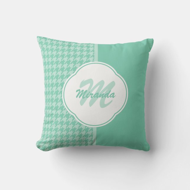 Almofada Quic Mint Green Houndstooth com Monograma e Nome (Frente)