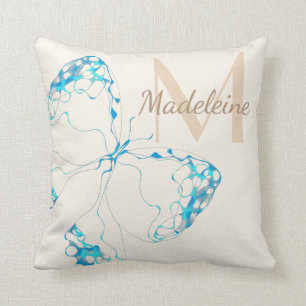 Almofada Quic Whimsical Elegant Blue Butterfly Monograma