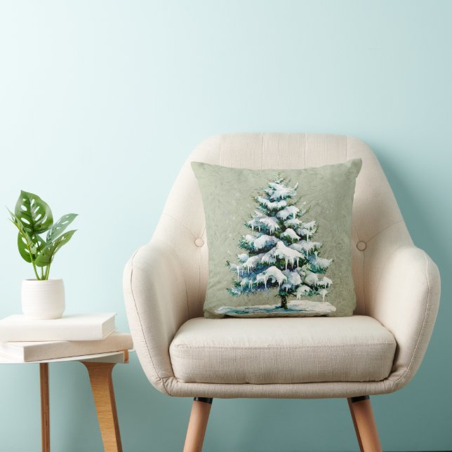 Almofada Quic Winter Watercolor Snowy Spruy Tree Monograma (Cadeira)